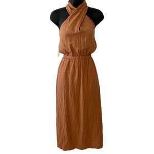 Anthropologie Cloth & Stone Orange Linen Cross-Halter Maxi Dress Size M NWT